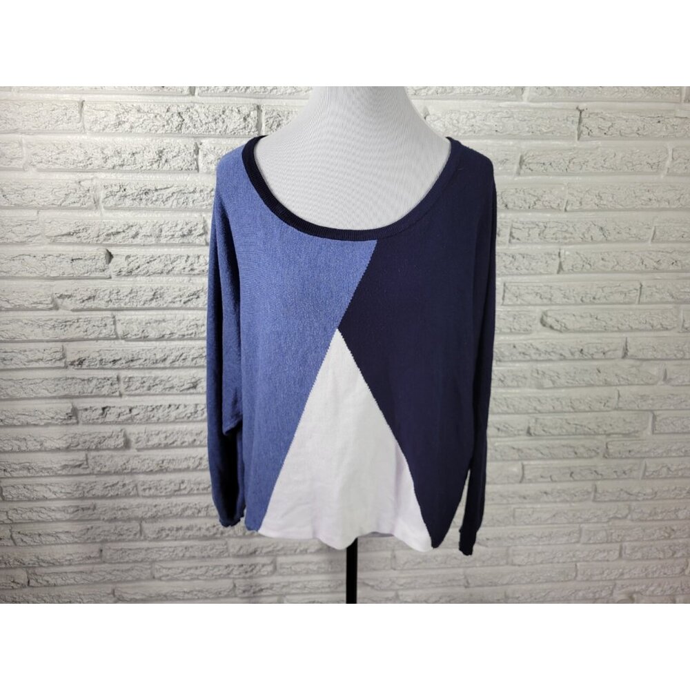 Venus Sweater XL Women Blue Color Block Dolman Sleeve‎ Tight Knit GEO38XE